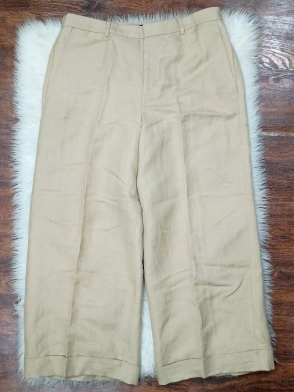 Lauren Ralph Lauren Beige Linen-Blend Wide-Leg Cropped Pants Size 12 - Picture 2 of 14